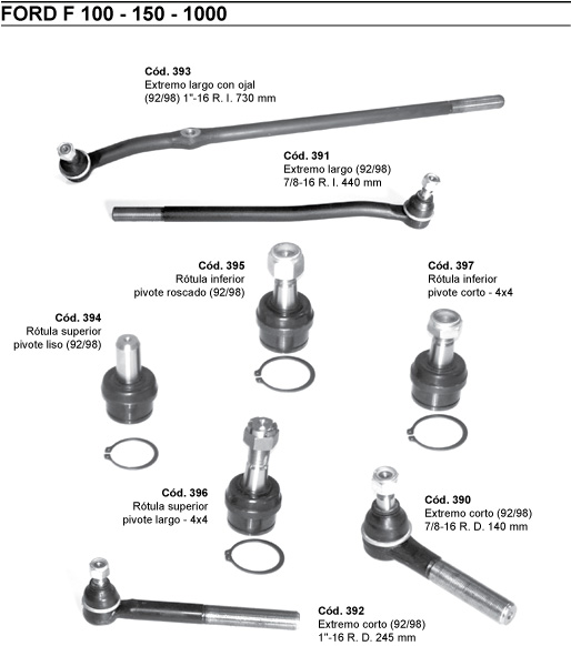 Difrani catalog page: tie rod ends and ball joints for Ford F-100, F-150 and F-1000