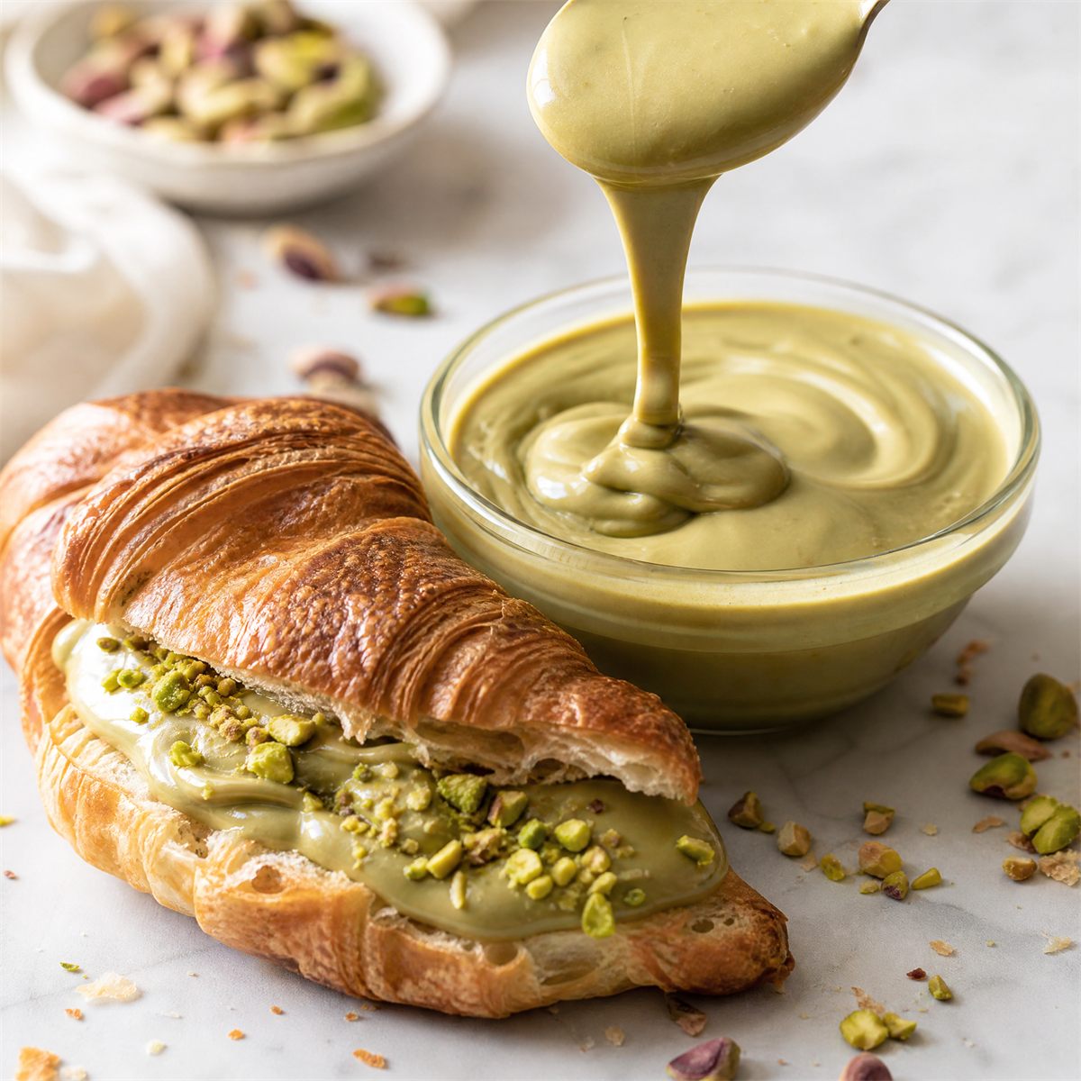 Croissant filled with pistachio cream